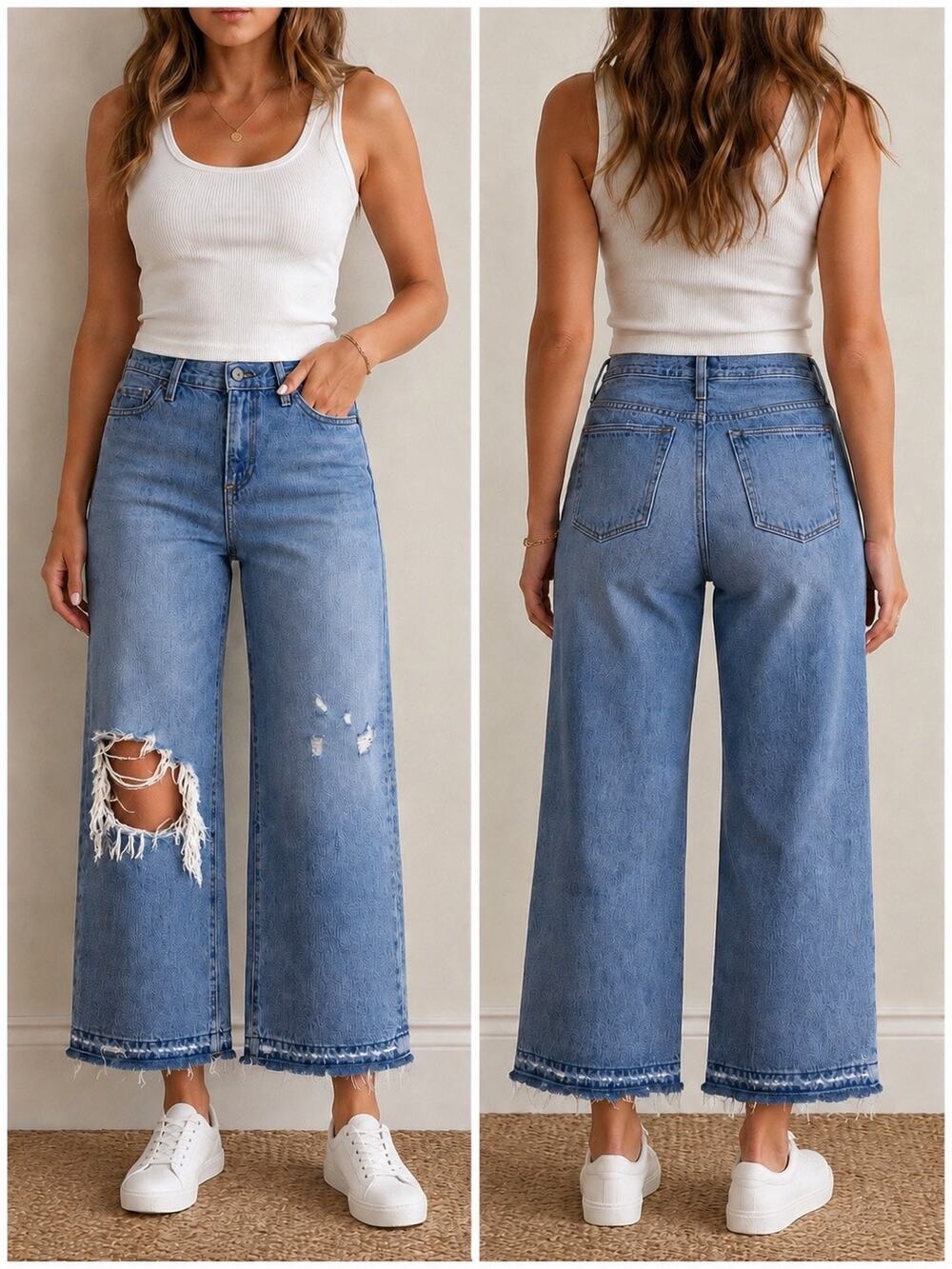 Simon Miller Wood Crop Jeans 26 Distressed Wide Leg Raw Hem Made in USA